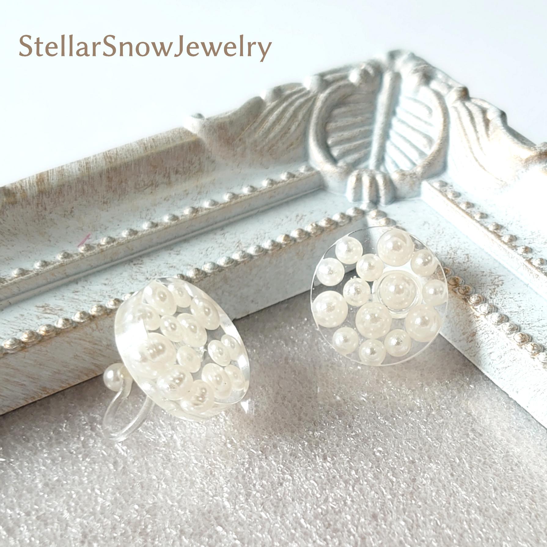 珍珠鑲飾無耳洞耳環夾式耳環・耳夾StellarSnowJewelry 的作品13674417｜Creema