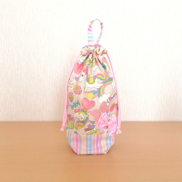 ループつき給食袋 ゆめカワ♡ユニコーンの縦長巾着袋 床につかない