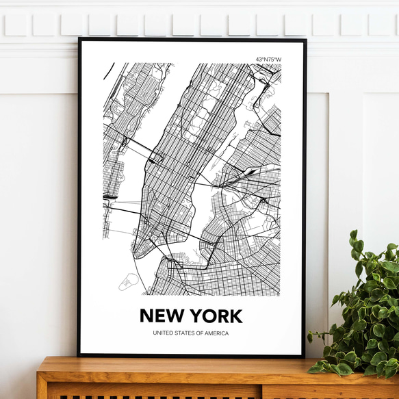 アートポスター MAP ニューヨーク ブラック L判 ハガキ 2L判 A4 A3 B3 A2 B2 アート モノトーン 2枚目の画像