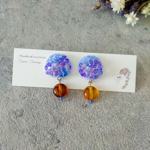 ビーズ刺繍キット》紫陽花ピアス/イヤリング 動画を見ながら作る