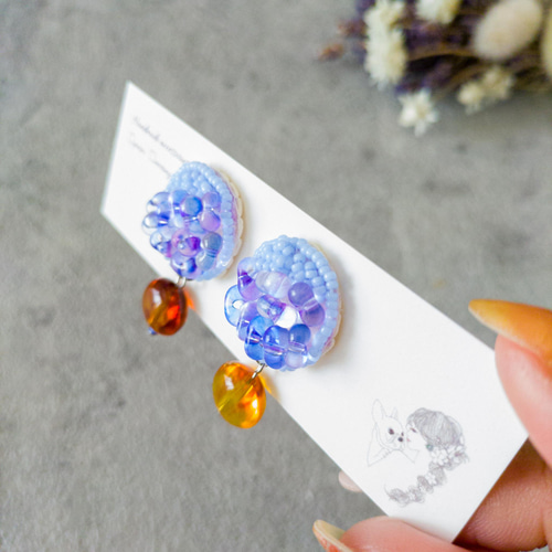 【お1人様1点限り】 ビーズ刺繍キット》紫陽花ピアス/イヤリング 動画を見ながら作る ピアス