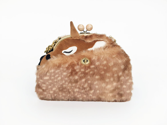 バンビ フェイクファー がまぐち トートバッグ シ 天然木な 大容量