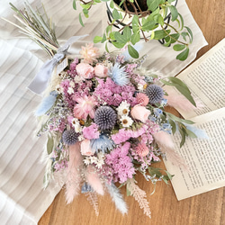 ♡~*:＊爽やかなピンク&ブルー＊:*~♡スワッグブーケ☆ドライフラワー