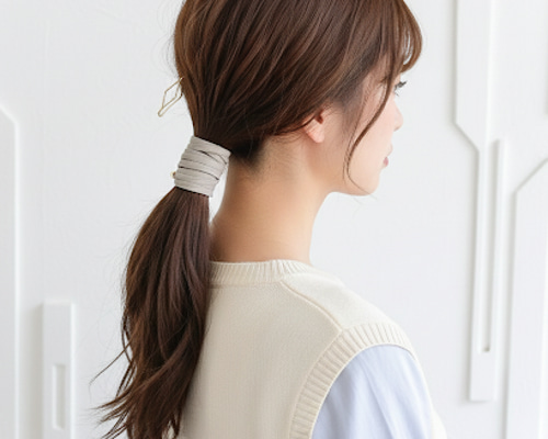グレージュ】ヘアワイヤー コードリボン / ワイヤーポニー 紐アレンジ