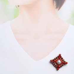 ビーズ刺繍ブローチ（モチーフレースブローチ/赤メノウ/天然石/メノウ/レッド/赤） 5枚目の画像