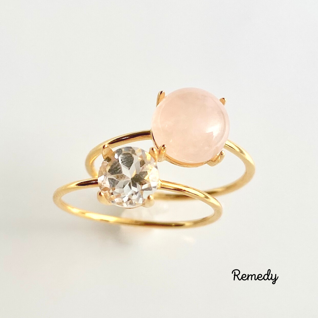 モルガナイトとビジューなホワイトトパーズのリング２本セット silver925 18KGP 4月誕生石、11月誕生石