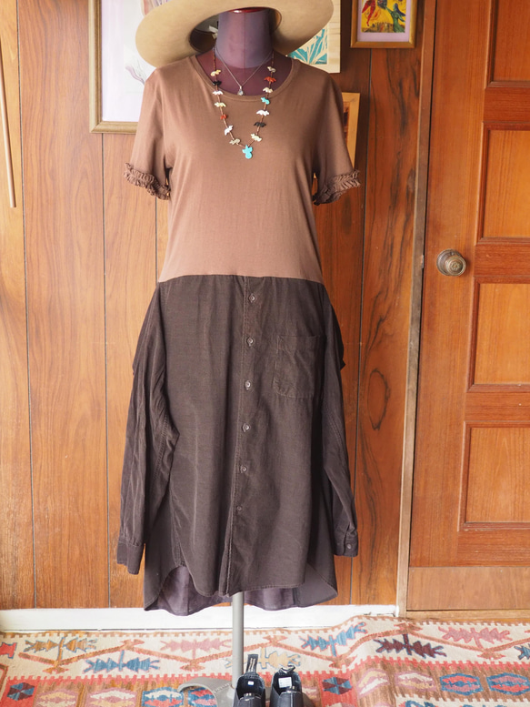 棕色燈芯絨 Remake 襯衫連衣裙 第11張的照片