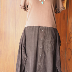 棕色燈芯絨 Remake 襯衫連衣裙 第8張的照片