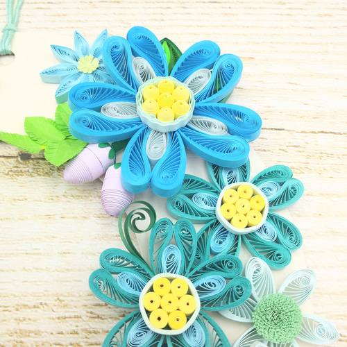 お花いっぱいクイリングの軽やかリース《ブルー系》 リース そいくるく