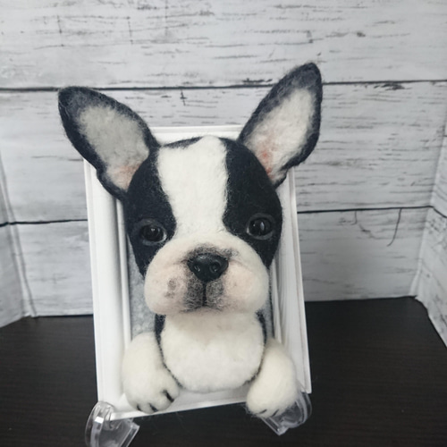 羊毛フェルト 犬 ボストンテリア パピー フレーム リアル 愛犬