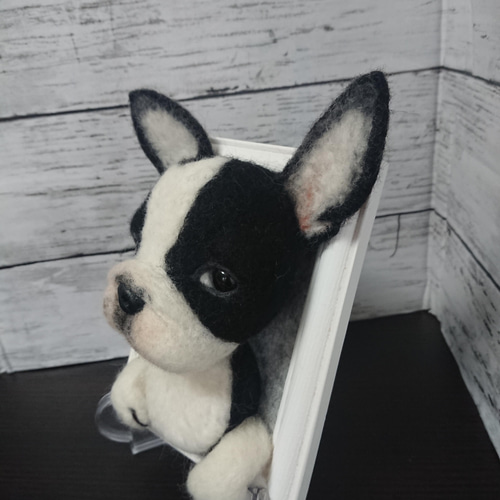 羊毛フェルト 犬 ボストンテリア パピー フレーム リアル 愛犬 うちの