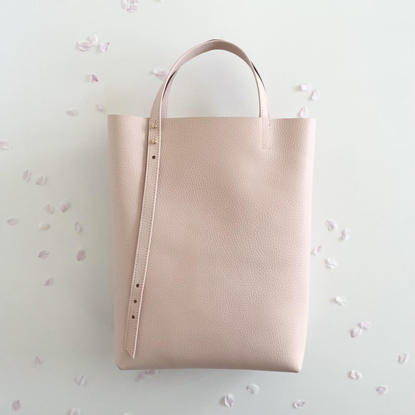 桜色』2WAYハンドル A4対応 牛シュリンクレザーのトートバッグ
