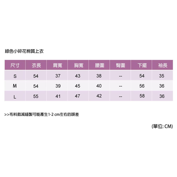 綠色小碎花棉質上衣 第9張的照片