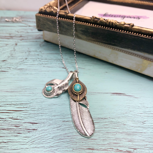 Creema限定 フェザーダブル ターコイズ ネックレス メンズ 送料無料