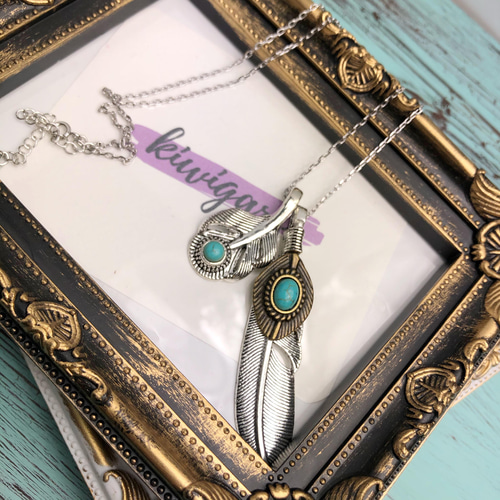 kw Creema限定 フェザーダブル ターコイズ ネックレス メンズ 送料無料