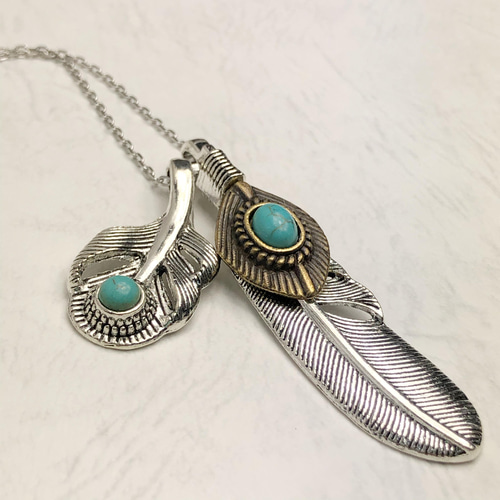 Creema限定 フェザーダブル ターコイズ ネックレス メンズ 送料無料