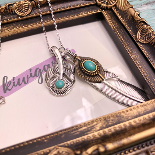 kw Creema限定 フェザーダブル ターコイズ ネックレス メンズ 送料無料