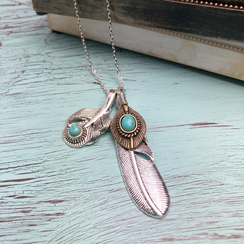 kw Creema限定 フェザーダブル ターコイズ ネックレス メンズ 送料無料