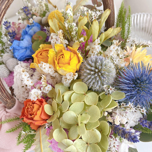 ドライフラワー springcolor お花たっぷり フラワーバスケット 花籠 母  