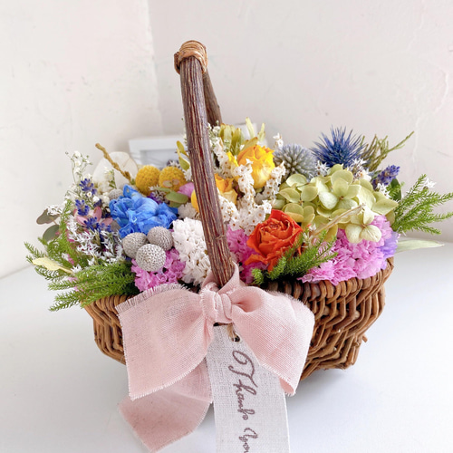 ドライフラワー springcolor お花たっぷり フラワーバスケット 花籠 母  