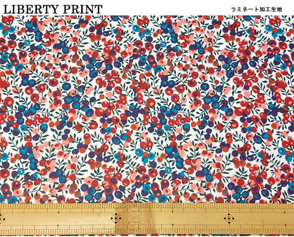 リバティ【ラミネート】ウィルトシャー　赤青（30cm×50cm）カット済　ビニコ　布　生地　LIBERTY 4枚目の画像