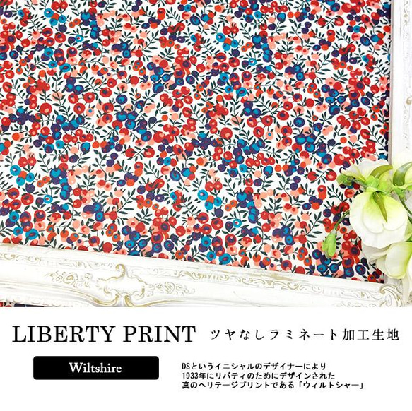 リバティ【ラミネート】ウィルトシャー　赤青（30cm×50cm）カット済　ビニコ　布　生地　LIBERTY 2枚目の画像