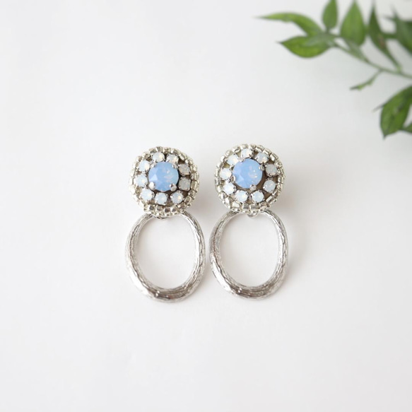 Basic bijou 刺繡耳環帶 2way 環（淺藍色）/母親節禮物 第3張的照片