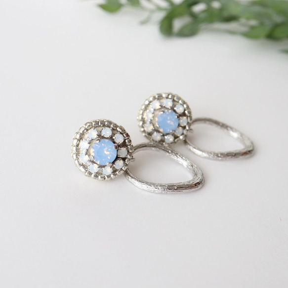 Basic bijou 刺繡耳環帶 2way 環（淺藍色）/母親節禮物 第1張的照片
