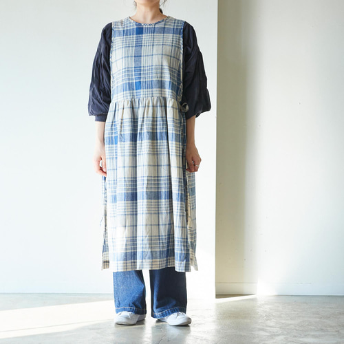 cocca for] 播州織 洗いをかけた先染めハーフリネン エプロン