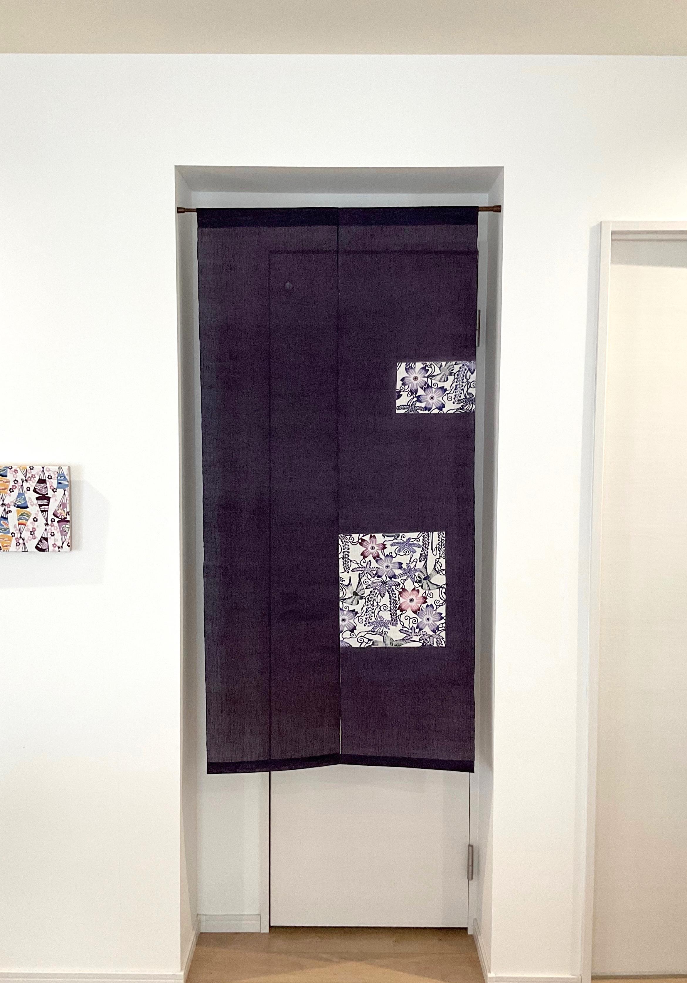 【手染め　のれん】藤桜/紫《送料無料》