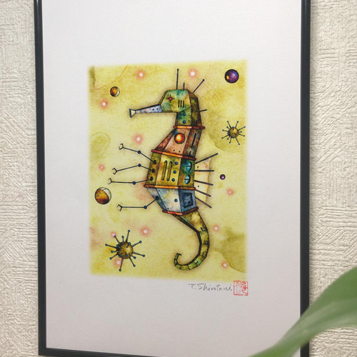 機械仕掛けの『タツノオトシゴ』デジタル版画 /A4サイズ （作品のみ