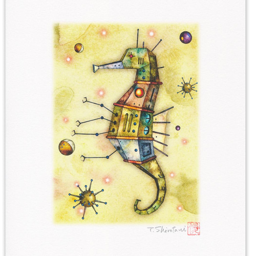 機械仕掛けの『タツノオトシゴ』デジタル版画 /A4サイズ （作品