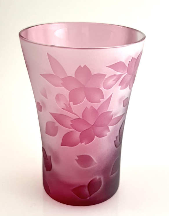 【受注制作】桜タンブラー　グラス　金赤　ピンク グラス　江戸硝子 3枚目の画像