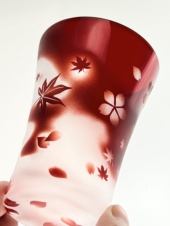 【特別価格】桜楓　タンブラー　グラス　赤いグラス　江戸硝子 2枚目の画像