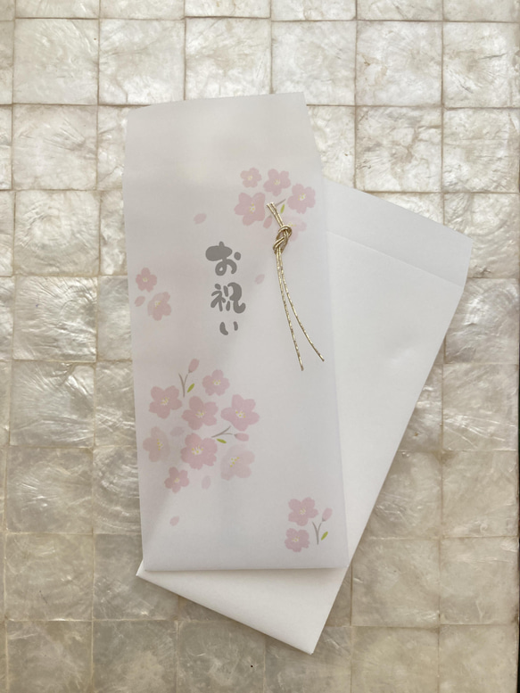 トレーシングペーパーを使った桜のご祝儀袋(一筆箋とシール付き) 3枚目の画像