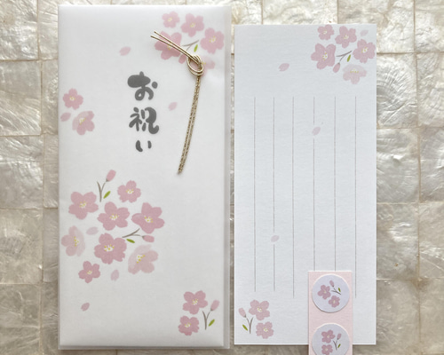 トレーシングペーパーを使った桜のご祝儀袋(一筆箋とシール付き) ご