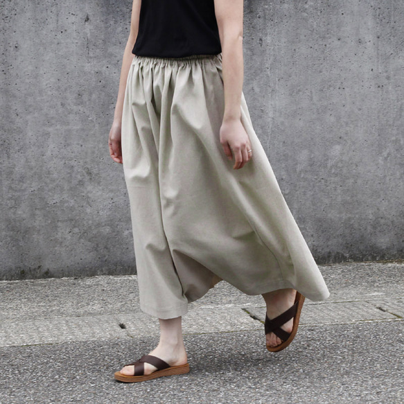 マキマロ 草木染色加工 リネンギャザーフレアスカート グリーン系/麻  