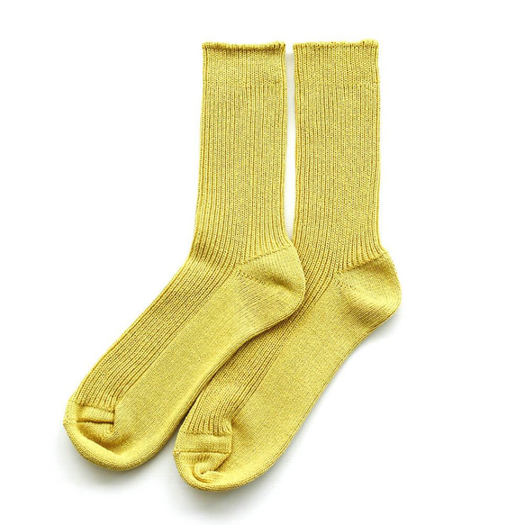 再生棉薄羅紋襪23-25cm（青檸黃）。 第3張的照片