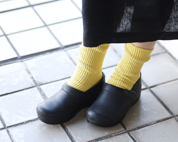 再生棉薄羅紋襪23-25cm（青檸黃）。 第2張的照片