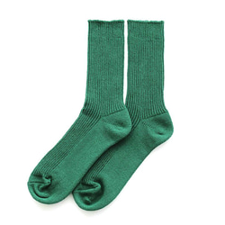 天然素材で快適 厚手リブ編みソックス 　サステナブルなリサイクルコットン靴下（グリーン） 3枚目の画像
