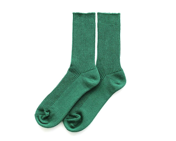 天然素材で快適 厚手リブ編みソックス 　サステナブルなリサイクルコットン靴下（グリーン） 3枚目の画像
