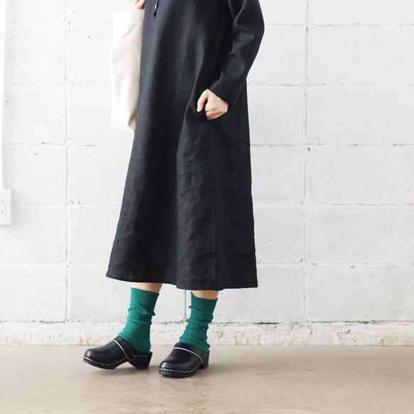 天然素材で快適 厚手リブ編みソックス 　サステナブルなリサイクルコットン靴下（グリーン） 2枚目の画像