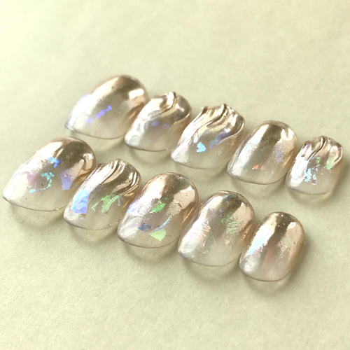 ゴールドのグラデーションネイル ネイルチップ ミラーネイル金 クリア  