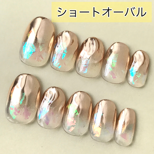 ゴールドのグラデーションネイル ネイルチップ ミラーネイル金 クリア  