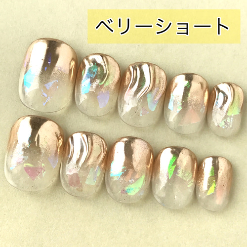 ゴールドのグラデーションネイル ネイルチップ ミラーネイル金 クリア