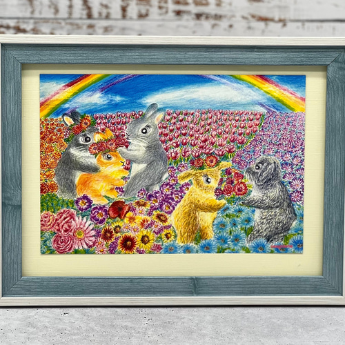 うさぎのポストカード お花畑のうさぎちゃん達同柄ポストカード3枚  