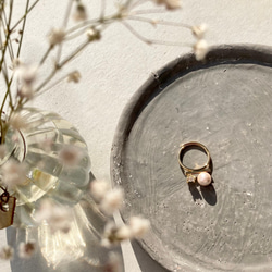 セール　SALE　ジルコニア&コットンパールフリーサイズリング　指輪　18kgpゴールド ホワイト　金属アレルギー　春 3枚目の画像