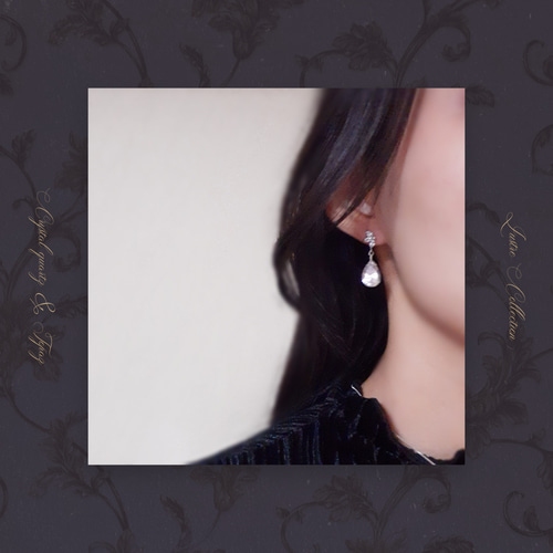 Silver925 クリスタルクォーツ cz 水晶 ピアス ペアシェイプ