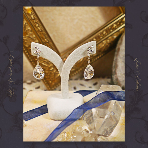 Silver925 クリスタルクォーツ cz 水晶 ピアス ペアシェイプ