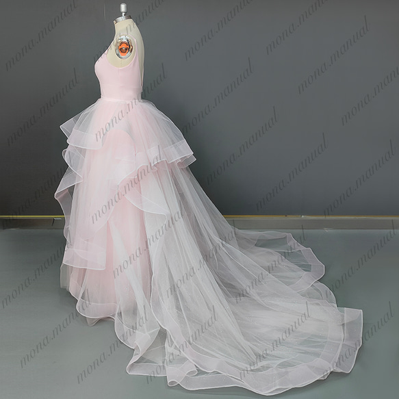 カラードレス 背中V型 ウェディングドレス ロングトレーンドレス 390 4枚目の画像